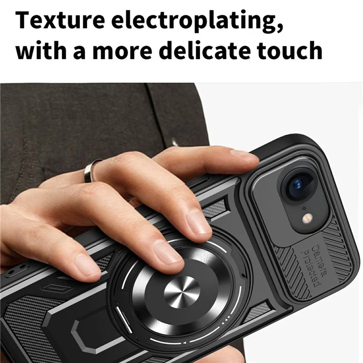 Étui magnétique pour iPhone 16e avec support rotatif en TPU + PC - Noir