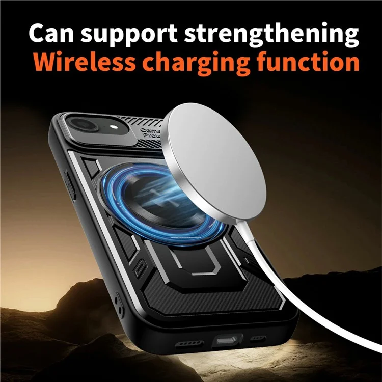 Étui magnétique pour iPhone 16e avec support rotatif en TPU + PC - Noir
