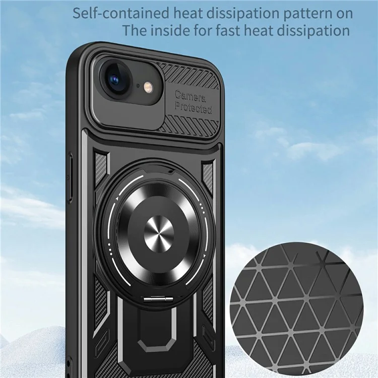 Étui magnétique pour iPhone 16e avec support rotatif en TPU + PC - Noir