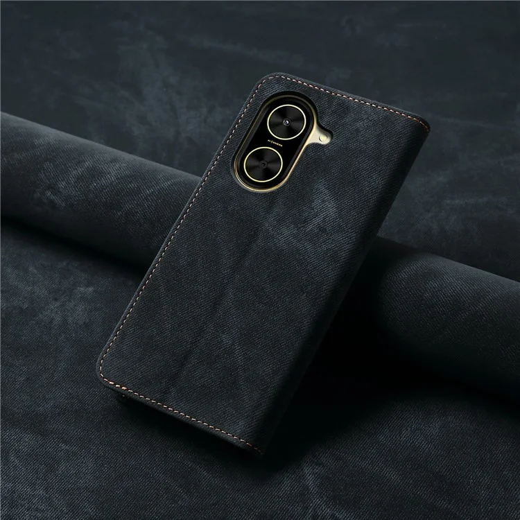 Для Xiaomi Redmi A5 4G (171,7 мм) / Poco C71 4G Чехол Джинсовая ткань Текстура Противоударный Кожаный Чехол-Подставка - Черный