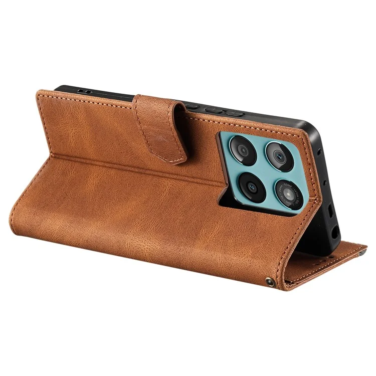 Funda de Cuero para Motorola Edge 60 Fusion 5G con Cartera y Costura Combinada, Correa de Muñeca - Marrón