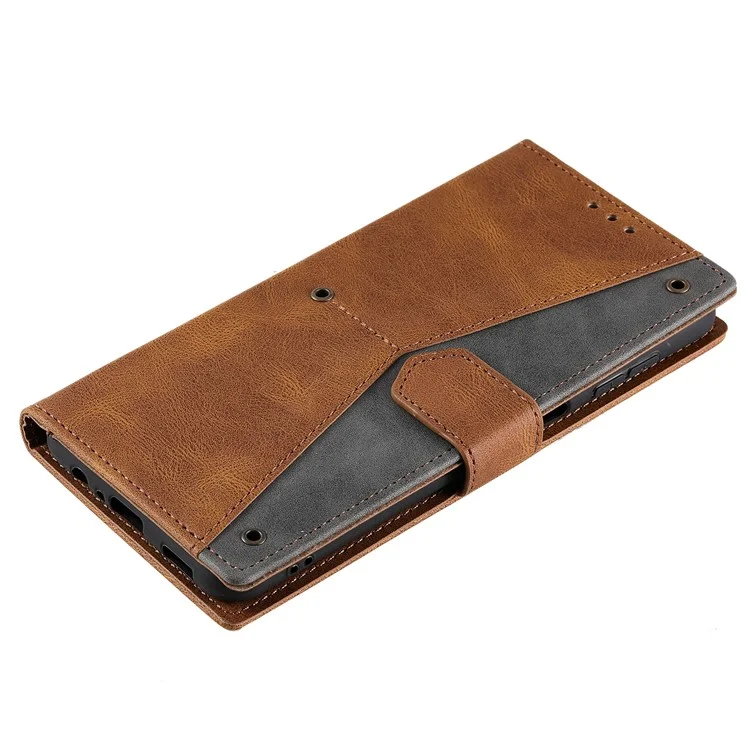 Funda de Cuero para Motorola Edge 60 Fusion 5G con Cartera y Costura Combinada, Correa de Muñeca - Marrón