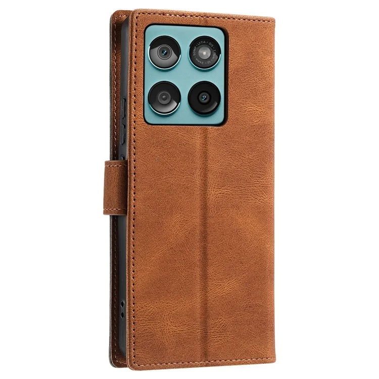 Funda de Cuero para Motorola Edge 60 Fusion 5G con Cartera y Costura Combinada, Correa de Muñeca - Marrón
