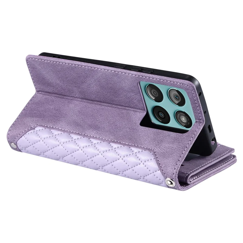 Style 005 For Motorola Edge 60 5G / 60 Fusion 5G Wallet Case Rhombus Stitching Line PU Leather Phone Cover - Purple