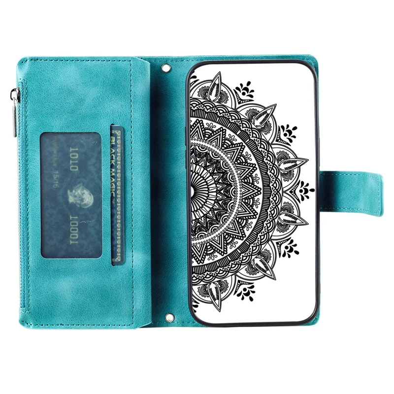 Style 006 For Motorola Edge 60 5G / 60 Fusion 5G Wallet Case PU Leather Phone Cover Mandala Flower Pattern - Mint Green