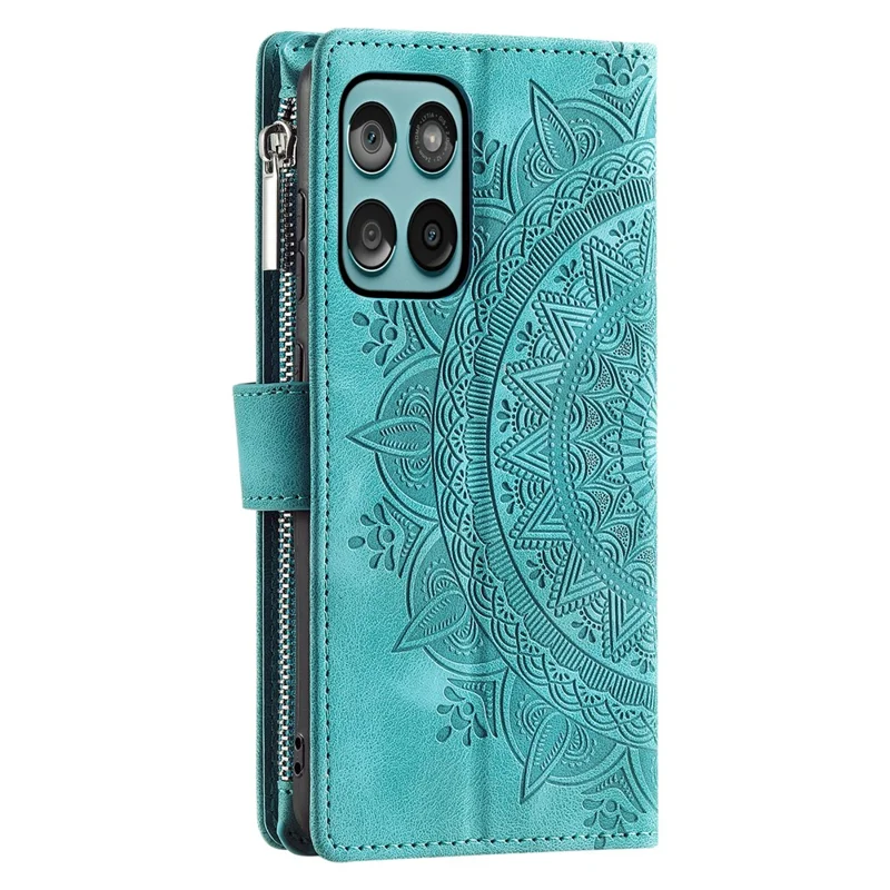 Style 006 For Motorola Edge 60 5G / 60 Fusion 5G Wallet Case PU Leather Phone Cover Mandala Flower Pattern - Mint Green