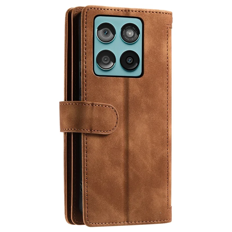 Funda de cuero sintético para Motorola Edge 60 Fusion 5G con cremallera y cartera, 9 ranuras para tarjetas - Marrón
