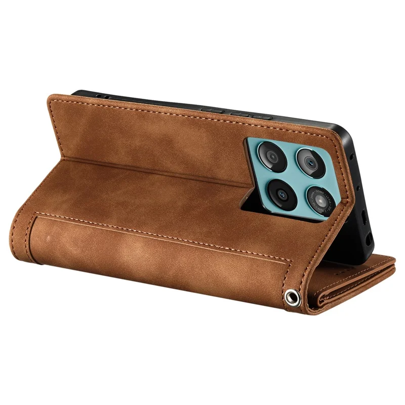 Funda de cuero sintético para Motorola Edge 60 Fusion 5G con cremallera y cartera, 9 ranuras para tarjetas - Marrón