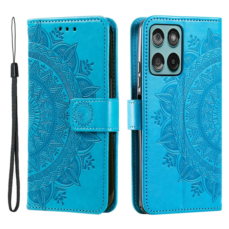 For Motorola Edge 60 5G / 60 Fusion 5G Stand Case Imprinted Totem PU Leather Wallet Phone Cover - Blue