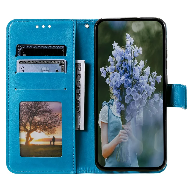 For Motorola Edge 60 5G / 60 Fusion 5G Stand Case Imprinted Totem PU Leather Wallet Phone Cover - Blue