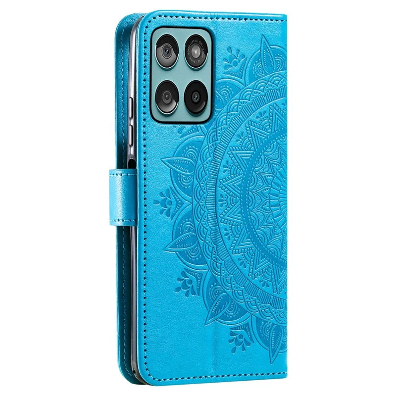 For Motorola Edge 60 5G / 60 Fusion 5G Stand Case Imprinted Totem PU Leather Wallet Phone Cover - Blue