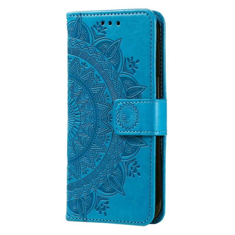 For Motorola Edge 60 5G / 60 Fusion 5G Stand Case Imprinted Totem PU Leather Wallet Phone Cover - Blue