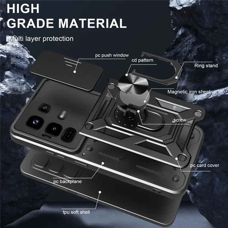 For Infinix Note 50 Pro 4G Case with Slide Camera Lid PC + TPU Kickstand Phone Cover - Rose Gold