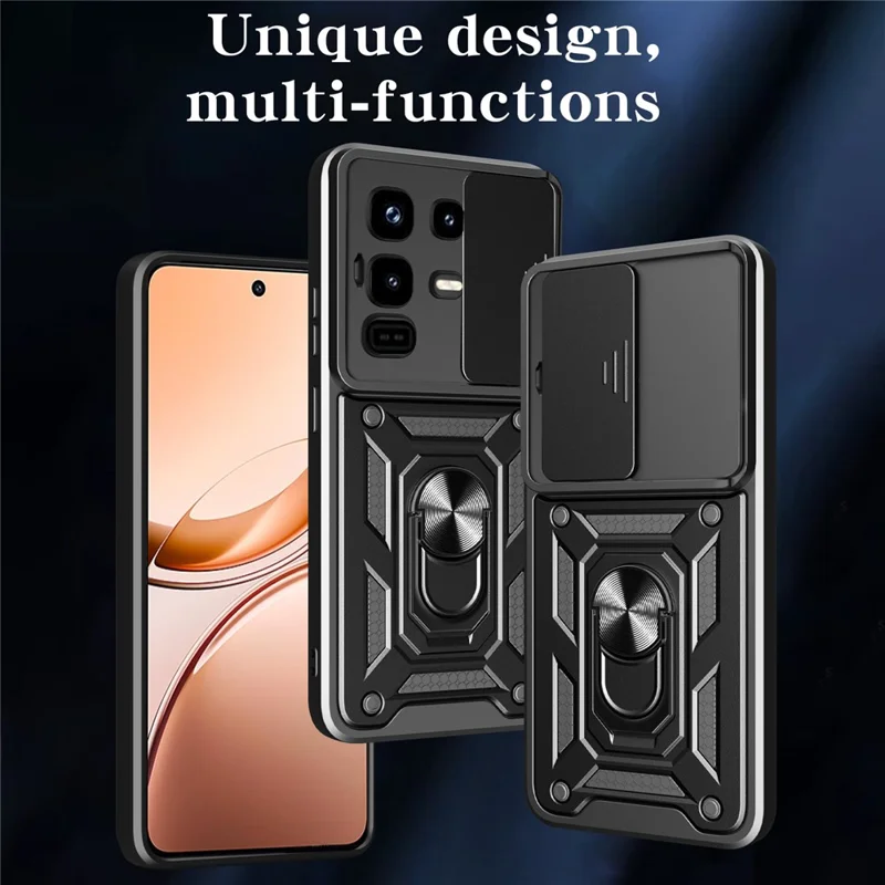 For Infinix Note 50 Pro 4G Case with Slide Camera Lid PC + TPU Kickstand Phone Cover - Rose Gold