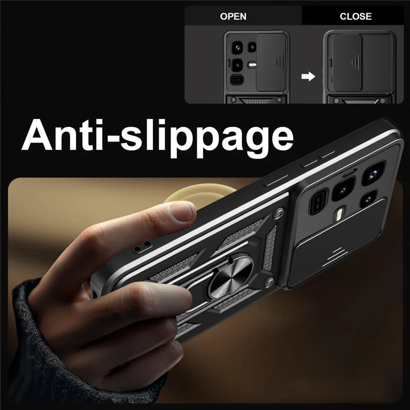 For Infinix Note 50 Pro 4G Case with Slide Camera Lid PC + TPU Kickstand Phone Cover - Rose Gold