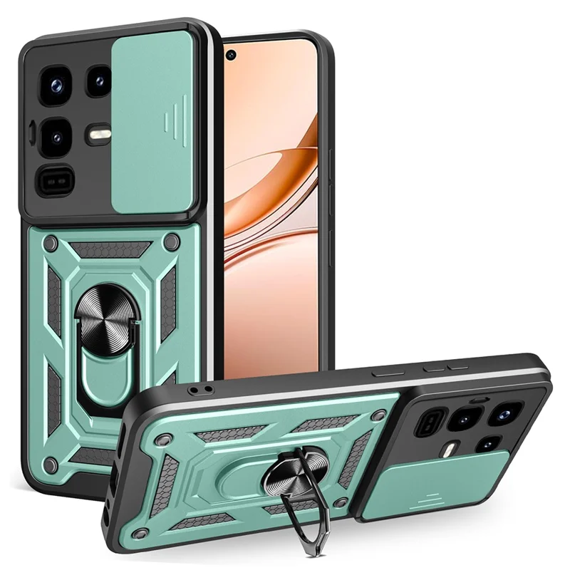 For Infinix Note 50 Pro 4G Case with Slide Camera Lid PC + TPU Kickstand Phone Cover - Green
