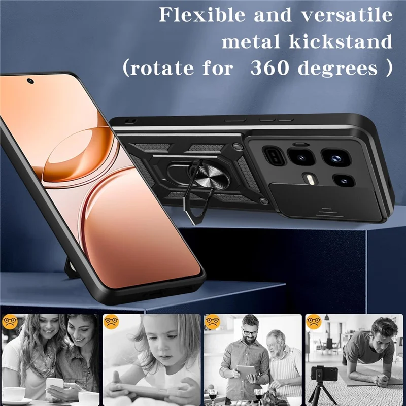 For Infinix Note 50 Pro 4G Case with Slide Camera Lid PC + TPU Kickstand Phone Cover - Green