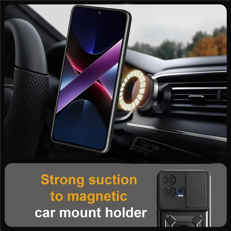 Funda para Motorola Edge 30 Fusion 5G / Moto S30 Pro 5G con Tapa Deslizante para Cámara, Carcasa PC + TPU con Soporte - Negro