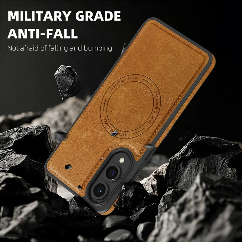 For Samsung Galaxy S25 Edge Case Compatible with MagSafe Leather Back Phone Cover - Black