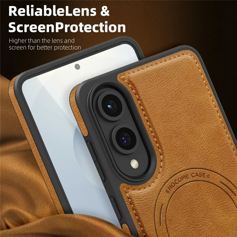 For Samsung Galaxy S25 Edge Case Compatible with MagSafe Leather Back Phone Cover - Black
