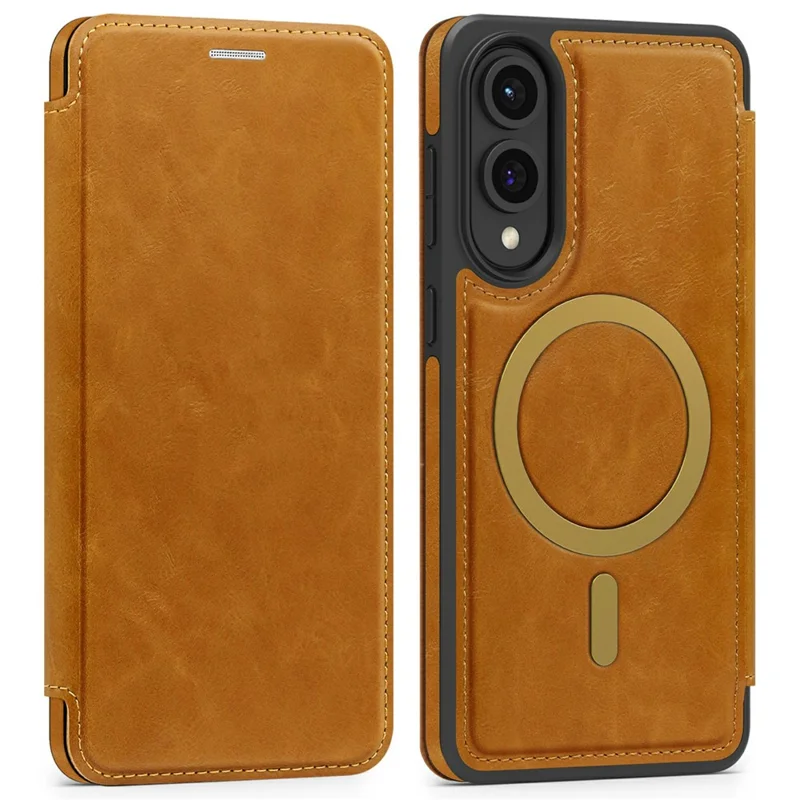 Capa para Samsung Galaxy S25 Edge Compatível com MagSafe, Bloqueio RFID, Porta-cartões, Couro - Marrom