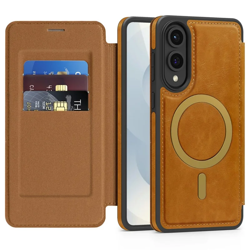 Capa para Samsung Galaxy S25 Edge Compatível com MagSafe, Bloqueio RFID, Porta-cartões, Couro - Marrom
