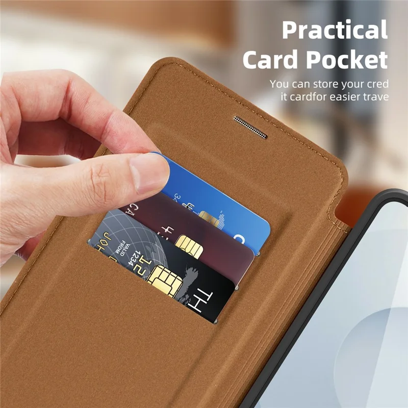 Capa para Samsung Galaxy S25 Edge Compatível com MagSafe, Bloqueio RFID, Porta-cartões, Couro - Marrom
