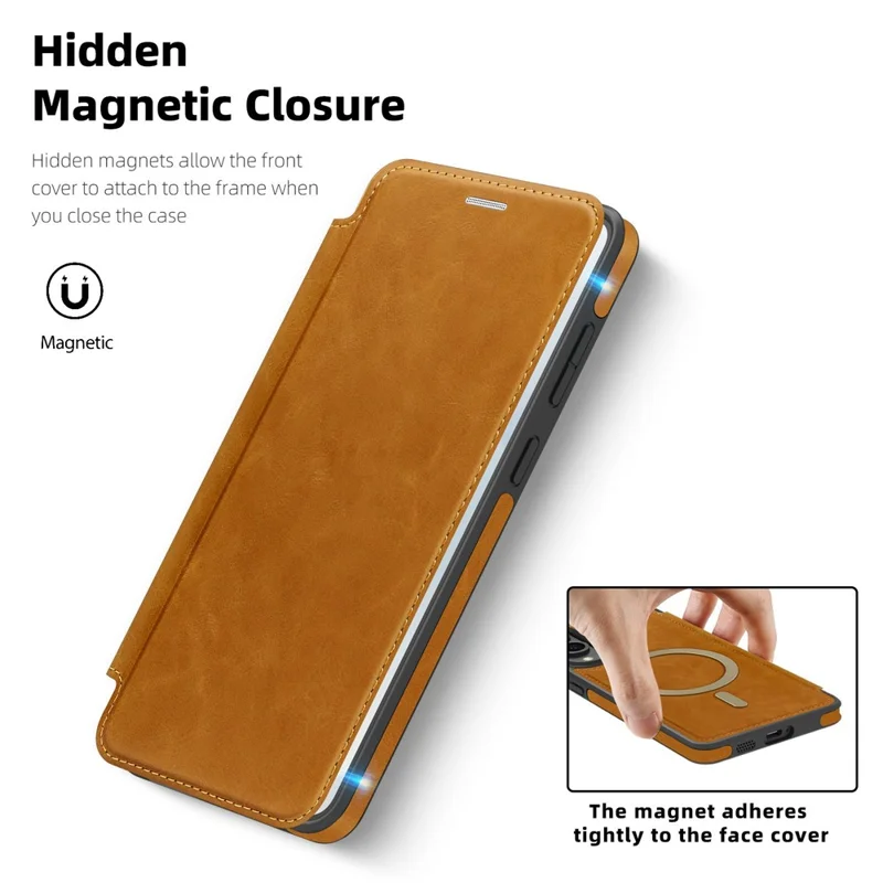 Capa para Samsung Galaxy S25 Edge Compatível com MagSafe, Bloqueio RFID, Porta-cartões, Couro - Marrom