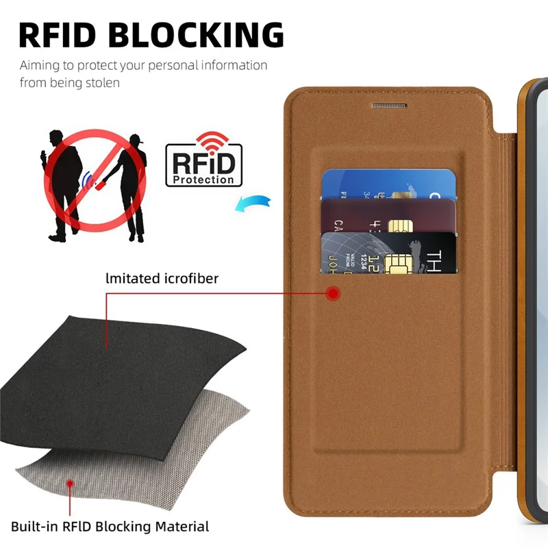 Capa para Samsung Galaxy S25 Edge Compatível com MagSafe, Bloqueio RFID, Porta-cartões, Couro - Marrom