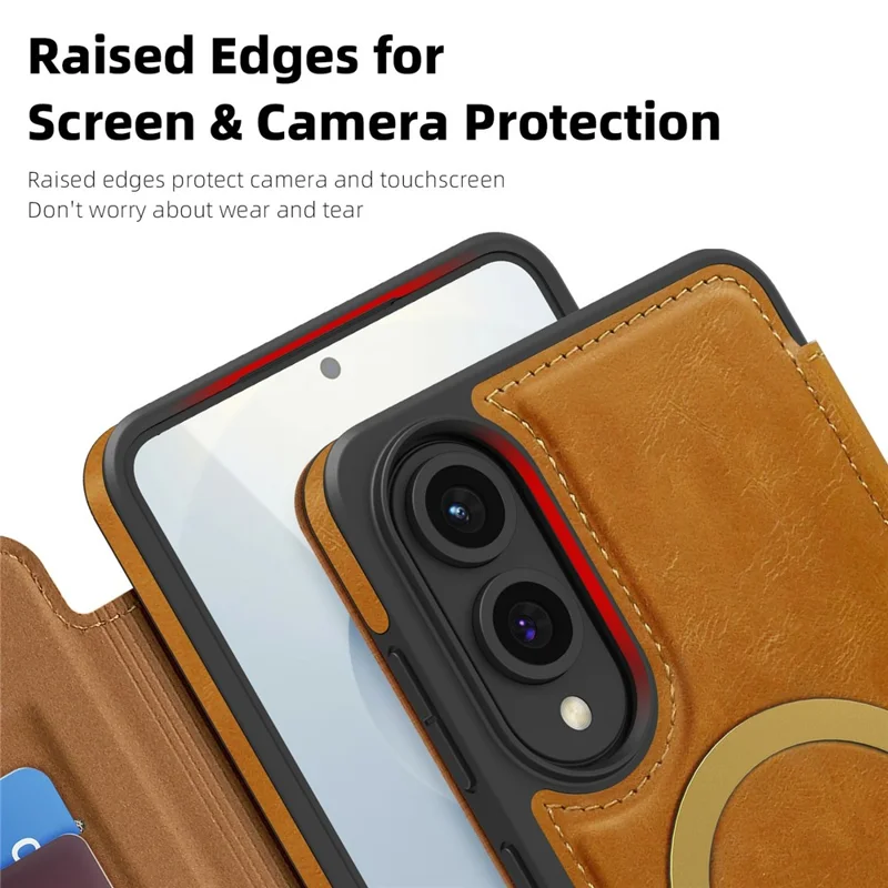 Capa para Samsung Galaxy S25 Edge Compatível com MagSafe, Bloqueio RFID, Porta-cartões, Couro - Marrom