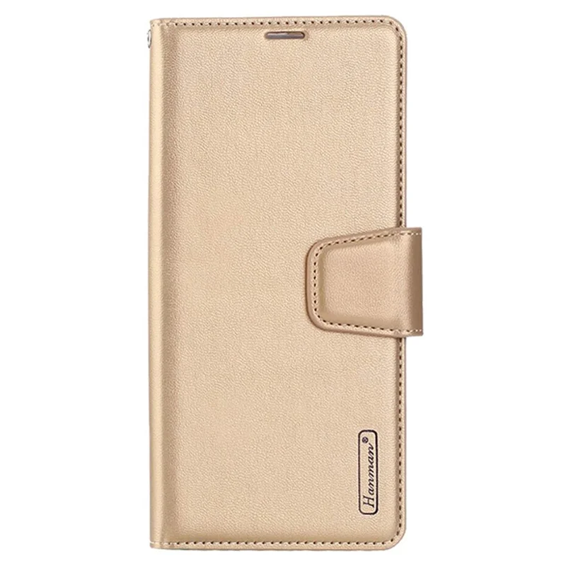 HANMAN Mill Series for iPhone 16 Pro Case Wallet Stand PU Leather Phone Cover - Gold