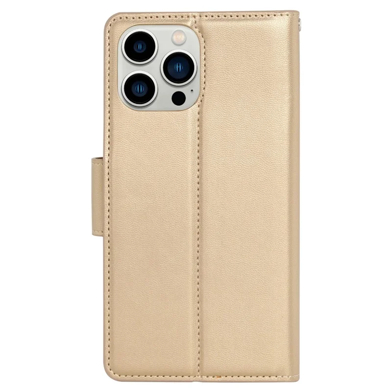 HANMAN Mill Series for iPhone 16 Pro Case Wallet Stand PU Leather Phone Cover - Gold