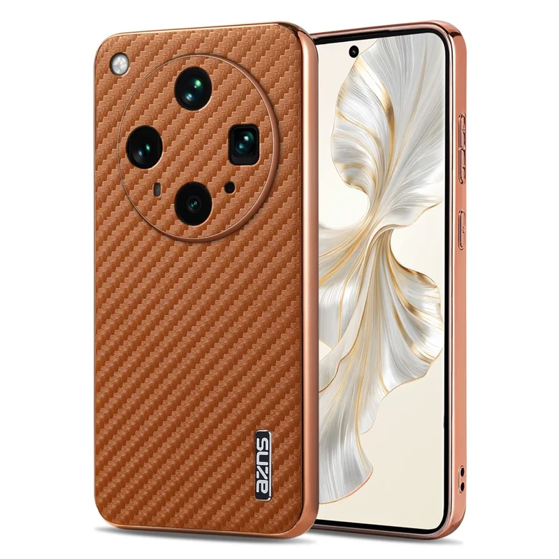 AZNS For Oppo Find X8 Ultra 5G Case Electroplating Carbon Fiber Texture PU + TPU Phone Cover - Brown