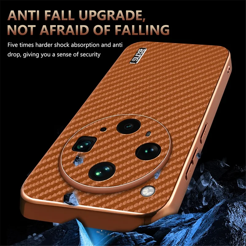 AZNS For Oppo Find X8 Ultra 5G Case Electroplating Carbon Fiber Texture PU + TPU Phone Cover - Brown