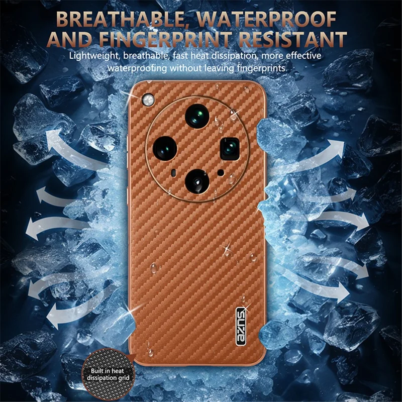 AZNS For Oppo Find X8 Ultra 5G Case Electroplating Carbon Fiber Texture PU + TPU Phone Cover - Brown