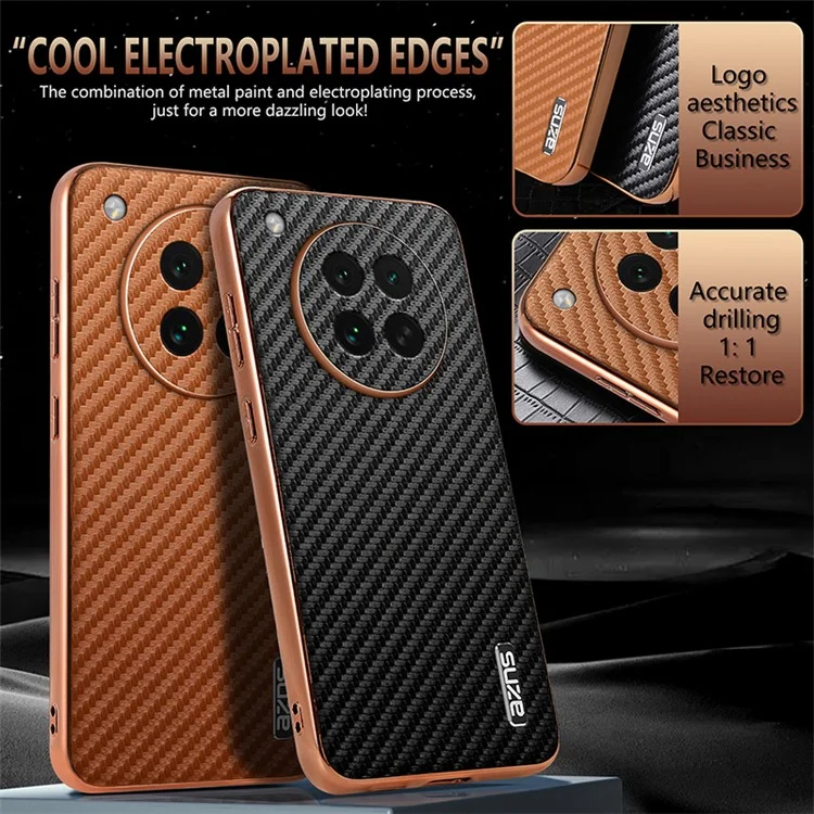 Capa AZNS para Oppo Find X8s 5G com Textura de Fibra de Carbono Eletroplastizada, PU + TPU - Preto