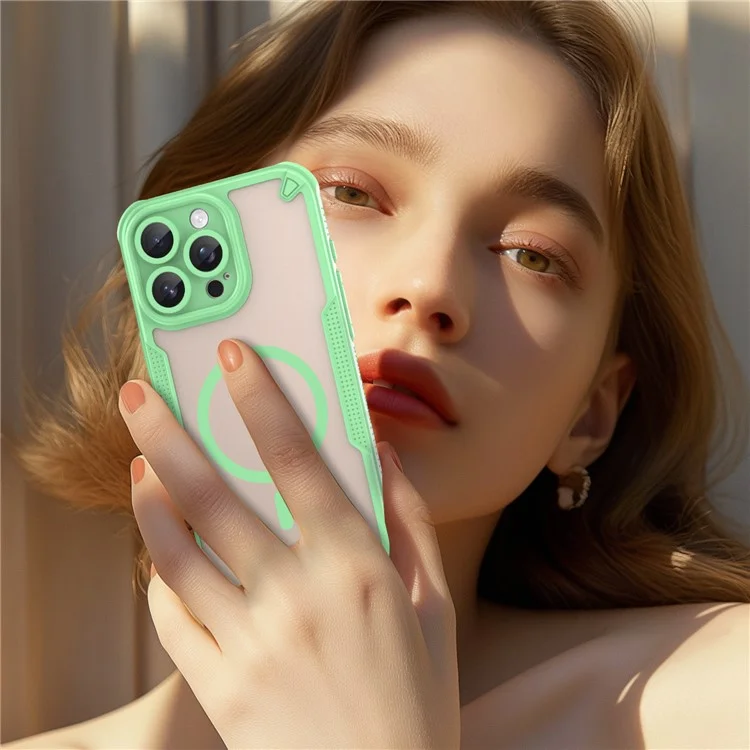 Coque Magnétique Compatible MagSafe TPU + PC pour iPhone 16 Pro - Vert