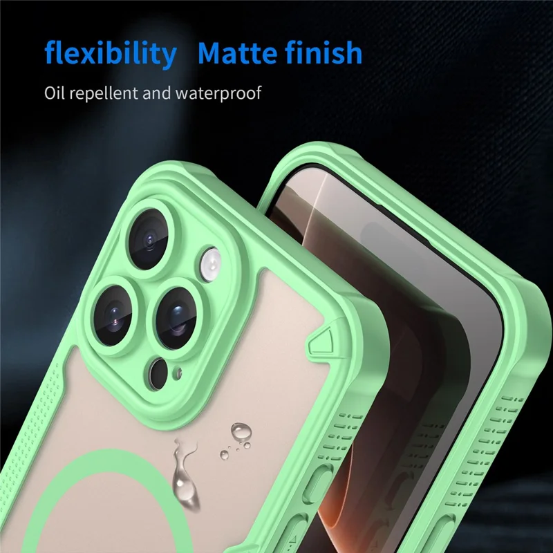 For iPhone 16 Pro Max Magnetic Case Compatible with MagSafe TPU + PC Phone Back Cover - Green