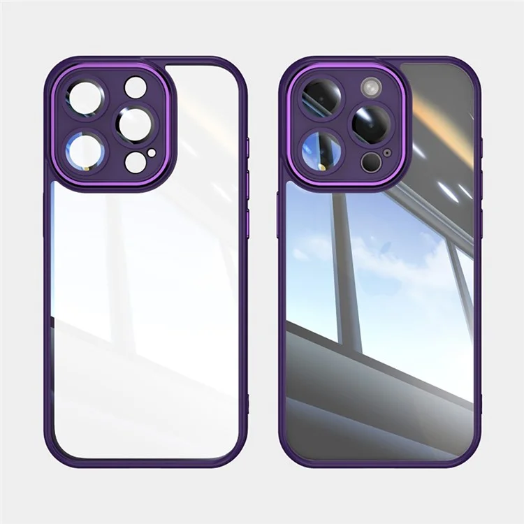 WANLONFENG Para iPhone 16 Pro Max Funda TPU con 2 Láminas de Cristal Templado + Lámina de Objetivo Integrada + Botones Metálicos - Morado Oscuro