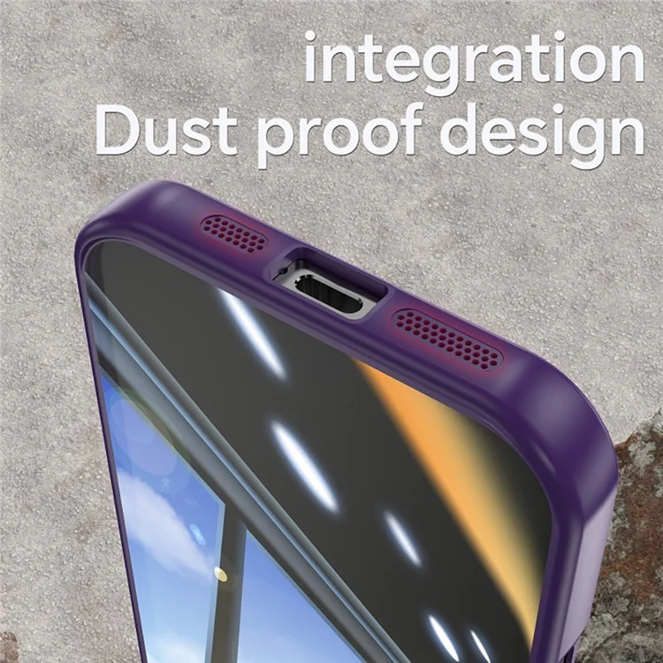 WANLONFENG Para iPhone 16 Pro Max Funda TPU con 2 Láminas de Cristal Templado + Lámina de Objetivo Integrada + Botones Metálicos - Morado Oscuro
