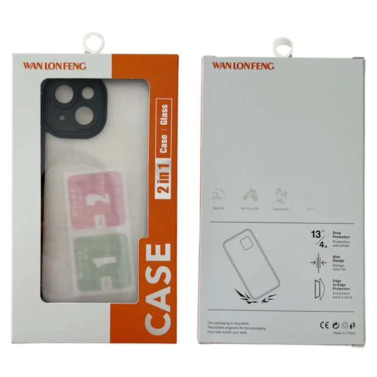 WANLONFENG Para iPhone 16 Pro Max Funda TPU con 2 Láminas de Cristal Templado + Lámina de Objetivo Integrada + Botones Metálicos - Morado Oscuro
