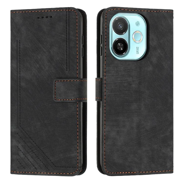 Capa de Couro com Linhas Impressas e Suporte para TECNO Spark 30C 5G / Pop 9 5G - Preto