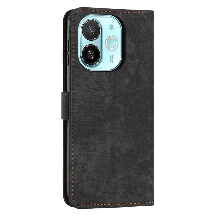 Capa de Couro com Linhas Impressas e Suporte para TECNO Spark 30C 5G / Pop 9 5G - Preto