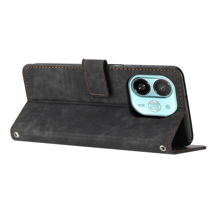 Capa de Couro com Linhas Impressas e Suporte para TECNO Spark 30C 5G / Pop 9 5G - Preto