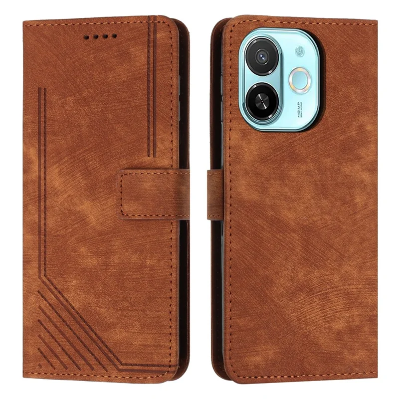 For TECNO Spark 30C 5G / Pop 9 5G Case Imprinted Lines Leather Phone Cover with Stand - Brown