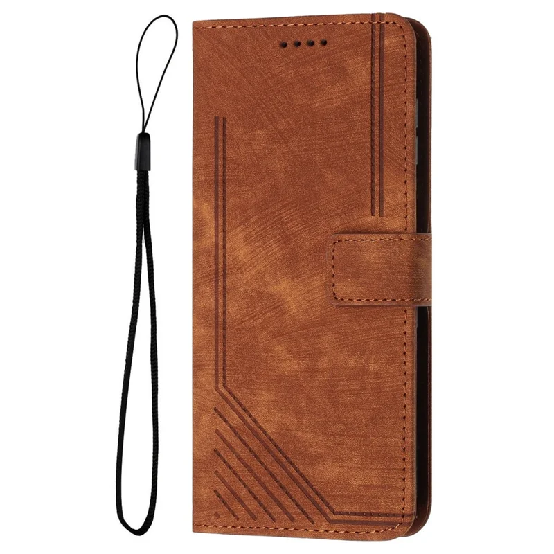 For TECNO Spark 30C 5G / Pop 9 5G Case Imprinted Lines Leather Phone Cover with Stand - Brown