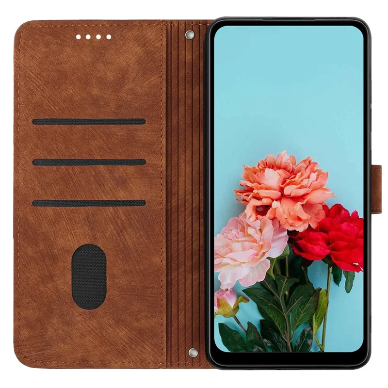 For TECNO Spark 30C 5G / Pop 9 5G Case Imprinted Lines Leather Phone Cover with Stand - Brown