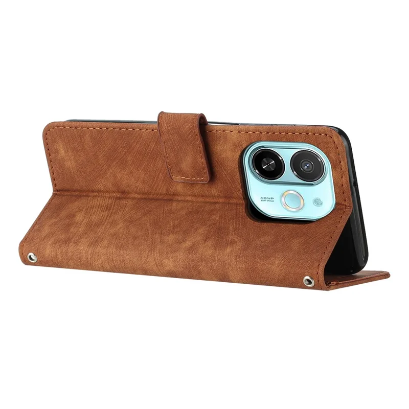 For TECNO Spark 30C 5G / Pop 9 5G Case Imprinted Lines Leather Phone Cover with Stand - Brown