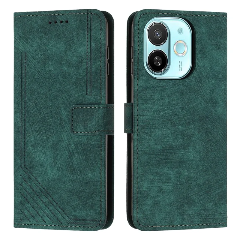 For TECNO Spark 30C 5G / Pop 9 5G Case Imprinted Lines Leather Phone Cover with Stand - Green