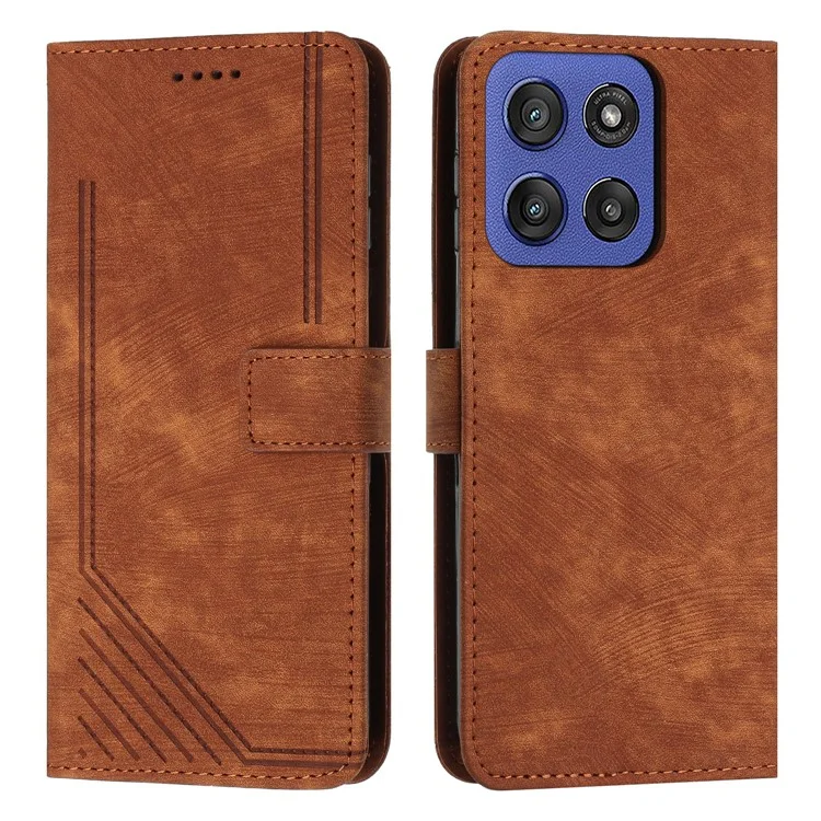Wallet Case for Motorola Edge 60 5G / 60 Fusion 5G / Edge (2025) 5G Imprinted Lines Leather Phone Cover with Stand - Brown